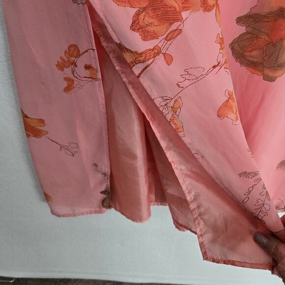 VTG Norm Thompson Maxi Dress Sz L Pink Peach Floral Chiffon Lined Short Sleeve - Picture 6 of 16
